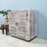 Handmade Indian Furniture Solid Hard Wood Cabinet Rustic White